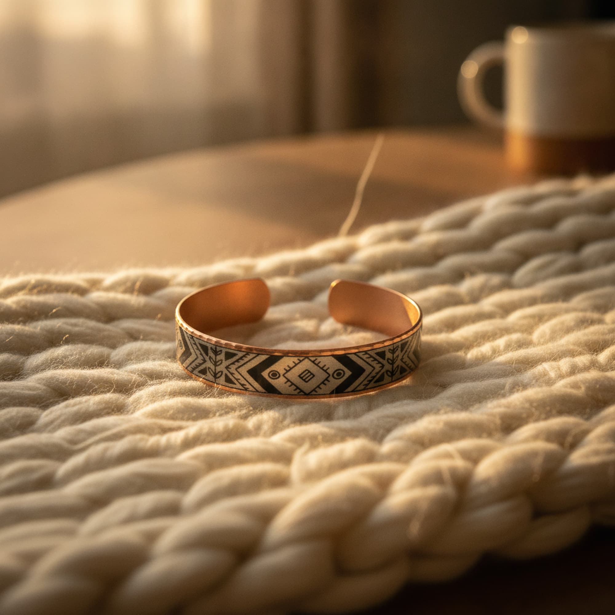Kilim Desenli El Yapımı Bakır Bileklik