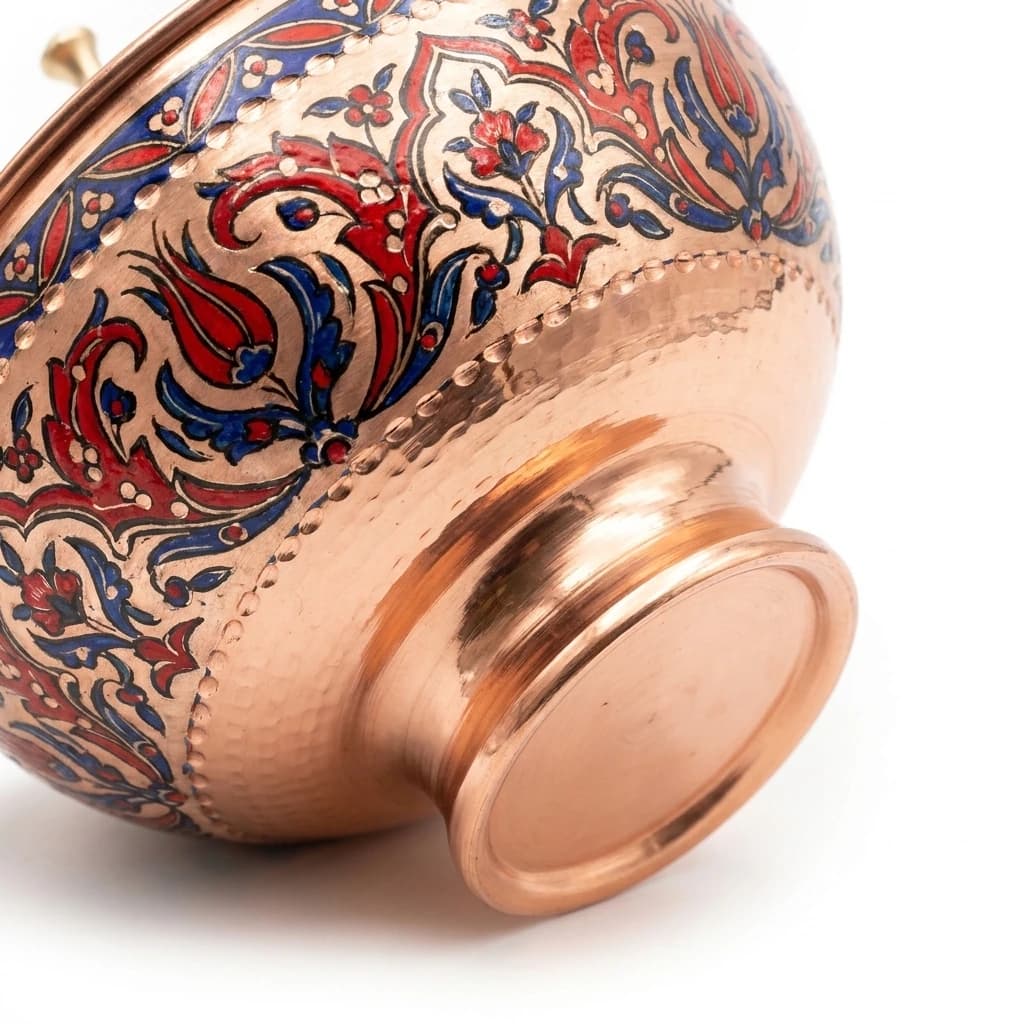 Büyük Lale Desenli El Dövme Bakır Şekerlik - 3