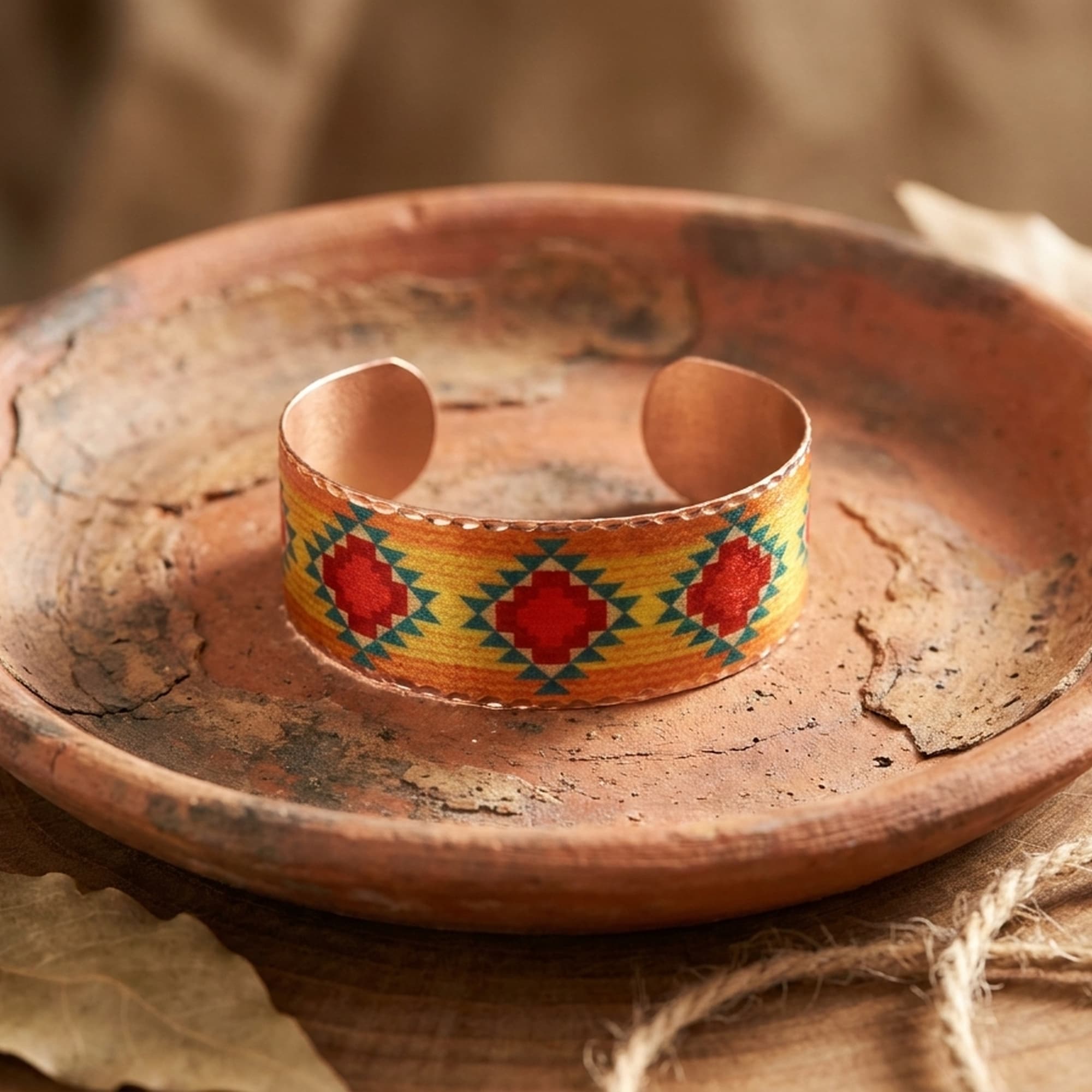 Kilim Desenli El Yapımı Bakır Bileklik