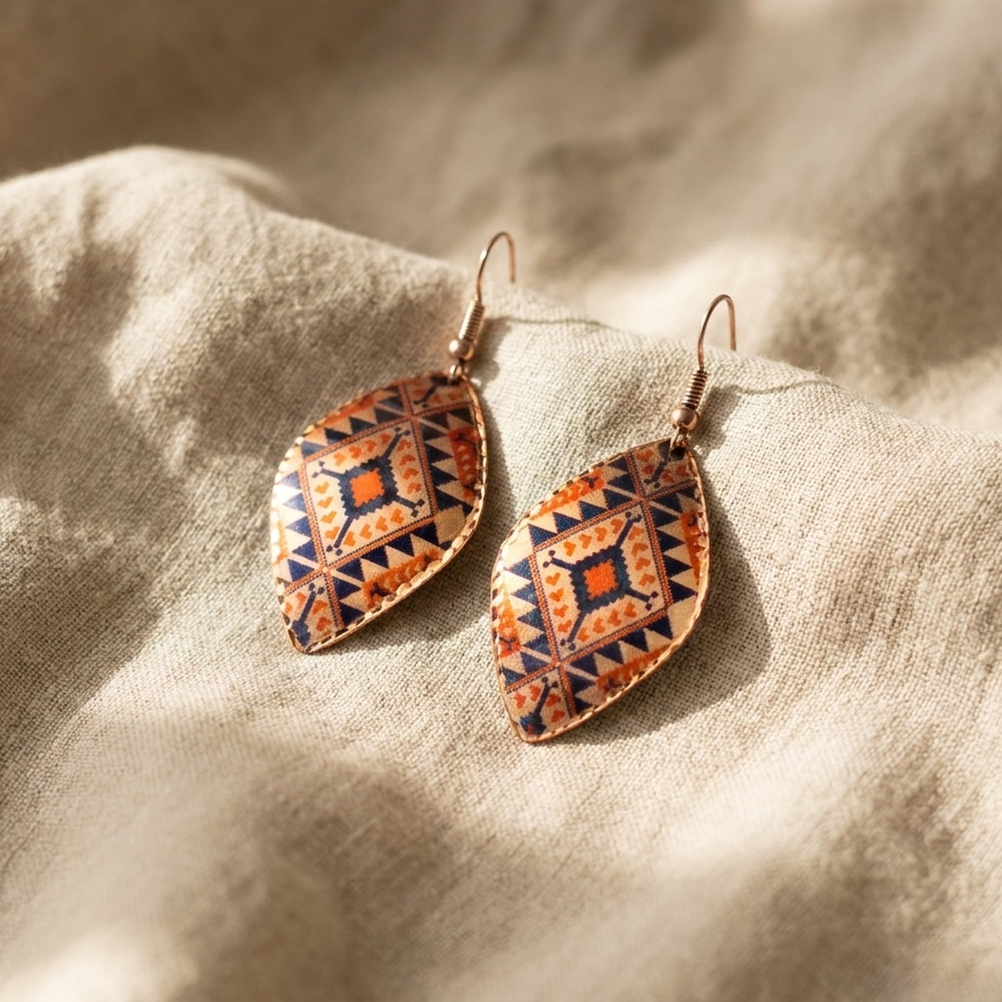 Zigzag Desenli Bakır Küpe