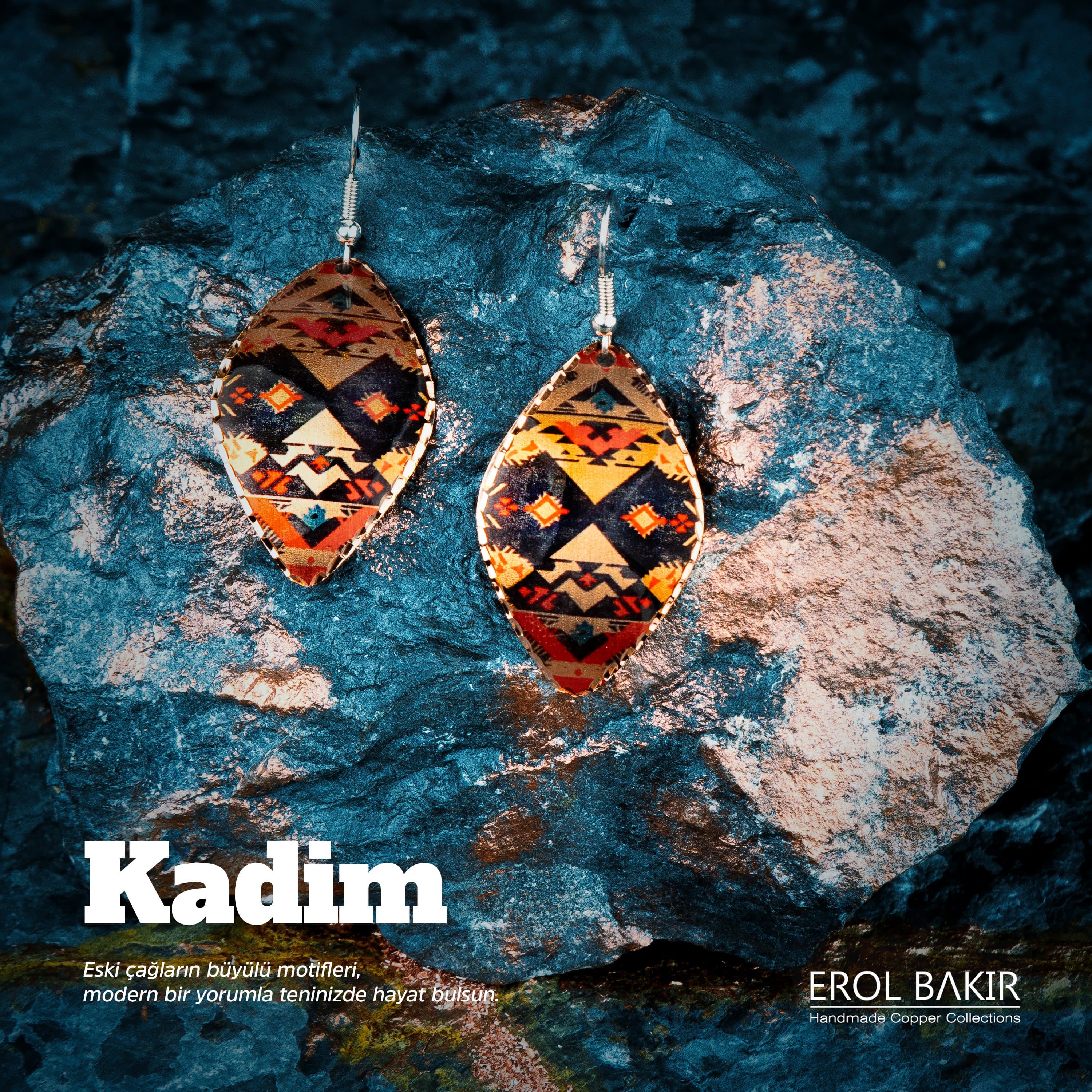 Bakır Aztek Desen Küpe