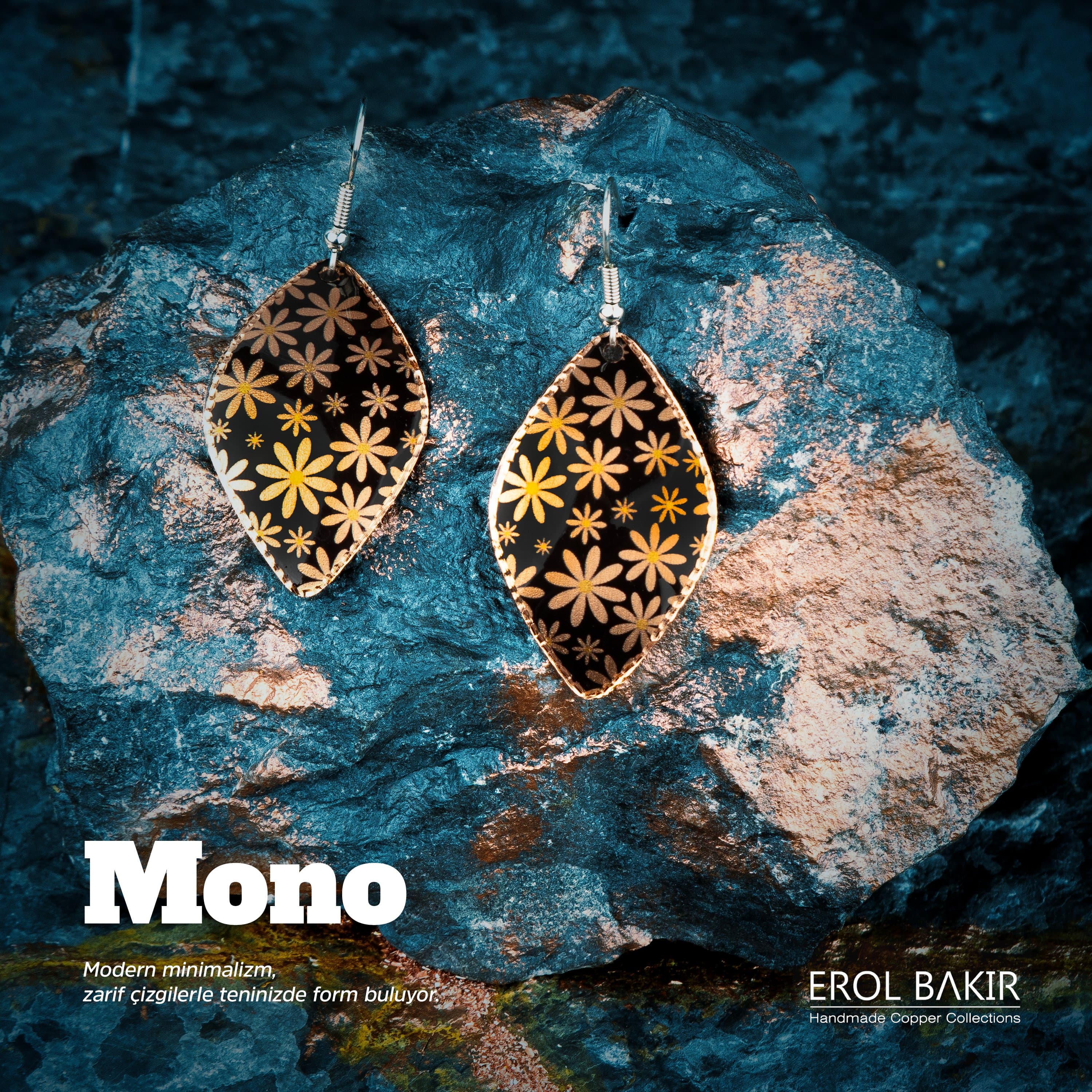 Mono Siyah Altın Bakır Küpe