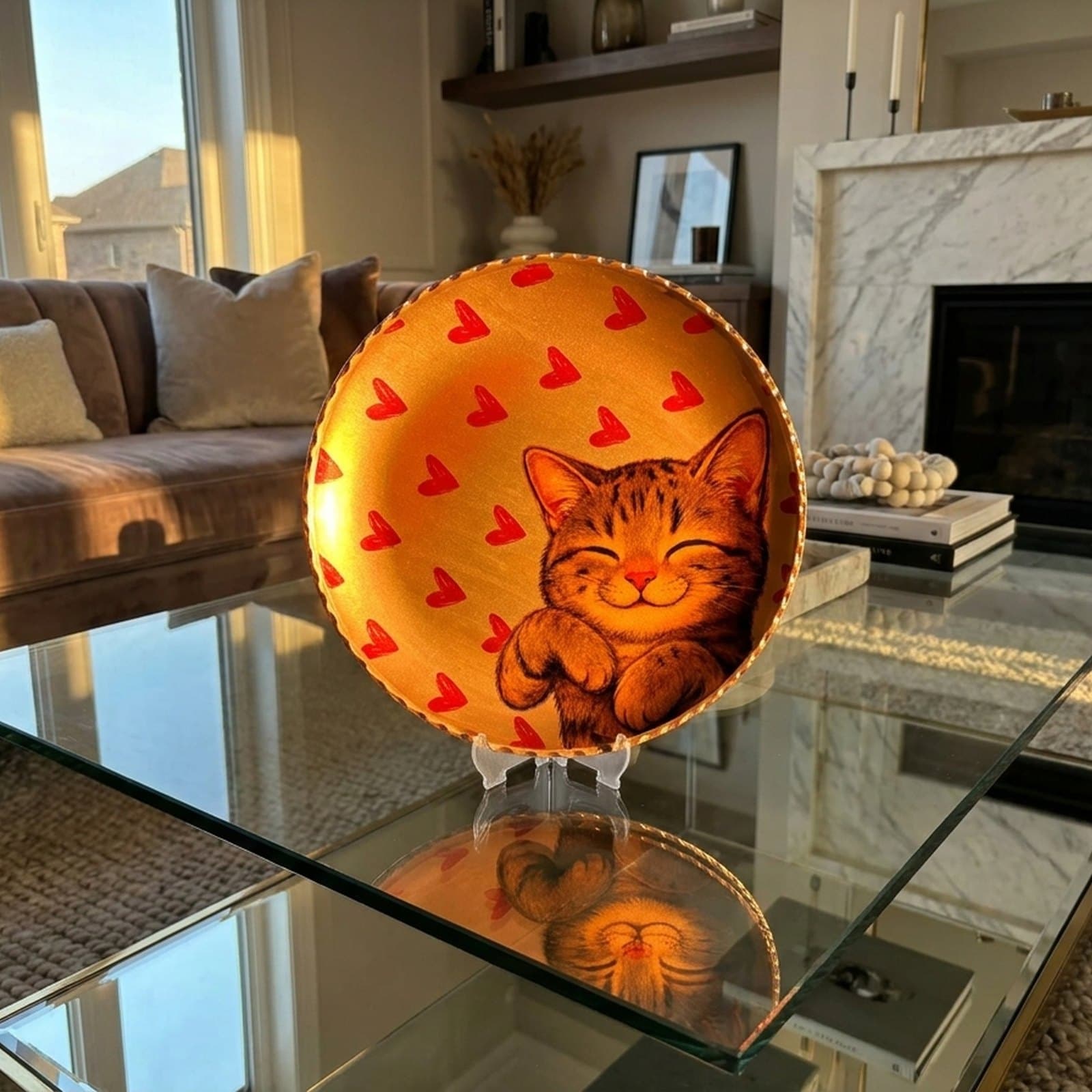 El Yapımı Kedi Temalı Bakır Tabak