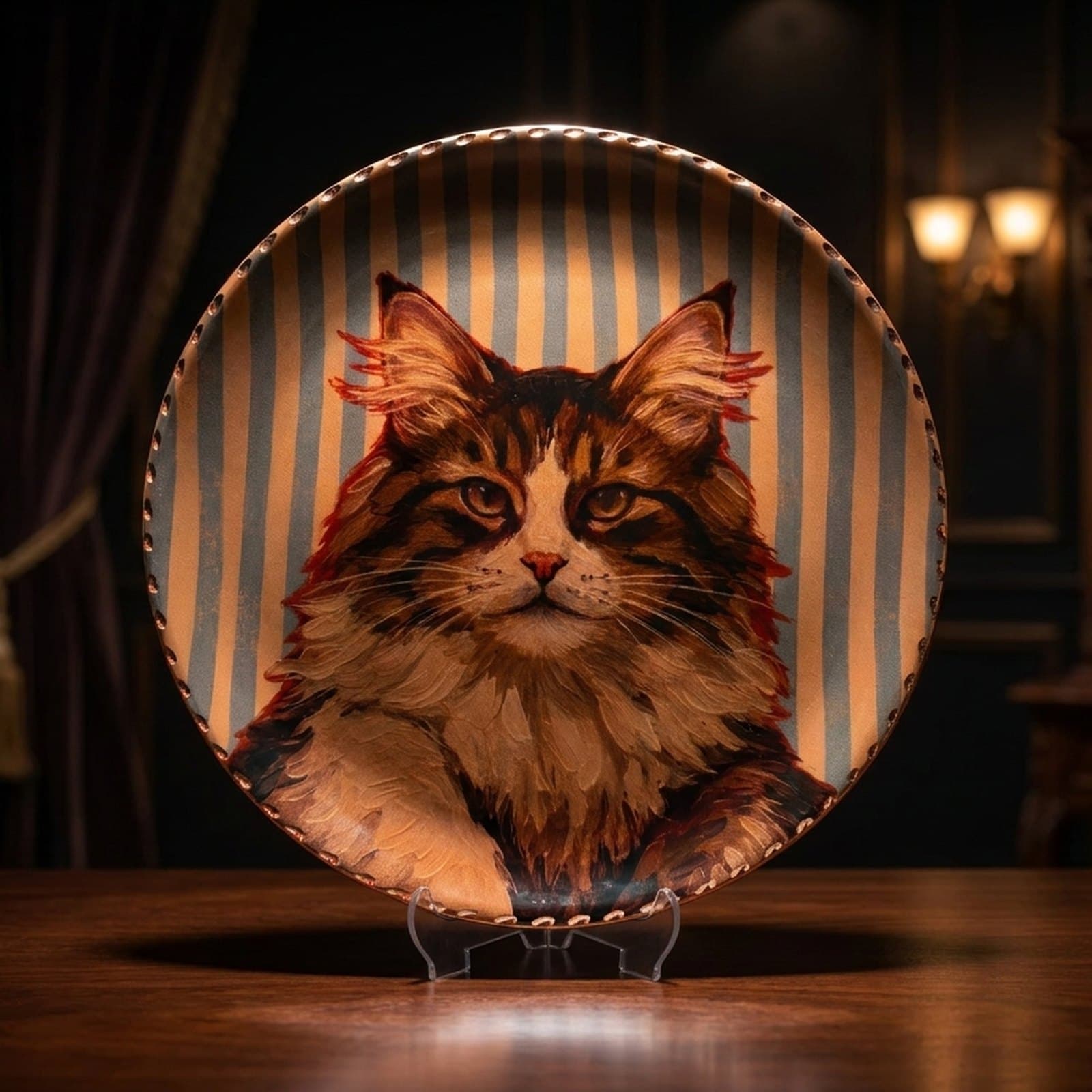 El Yapımı Kedi Temalı Bakır Tabak - 2
