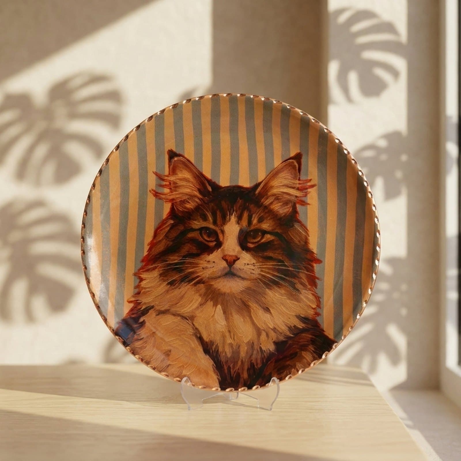 El Yapımı Kedi Temalı Bakır Tabak - 4