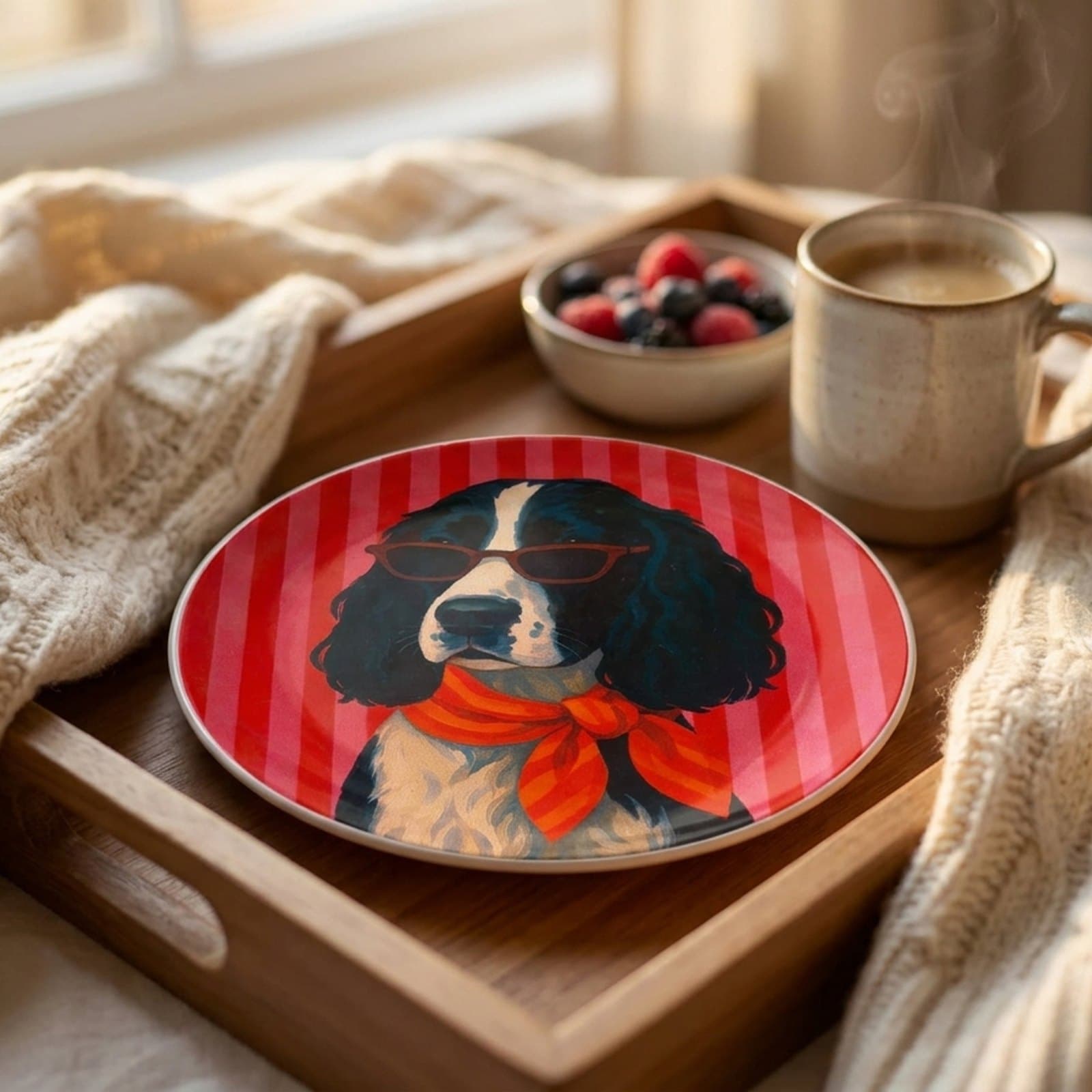 Köpek Desenli El Yapımı Bakır Tabak