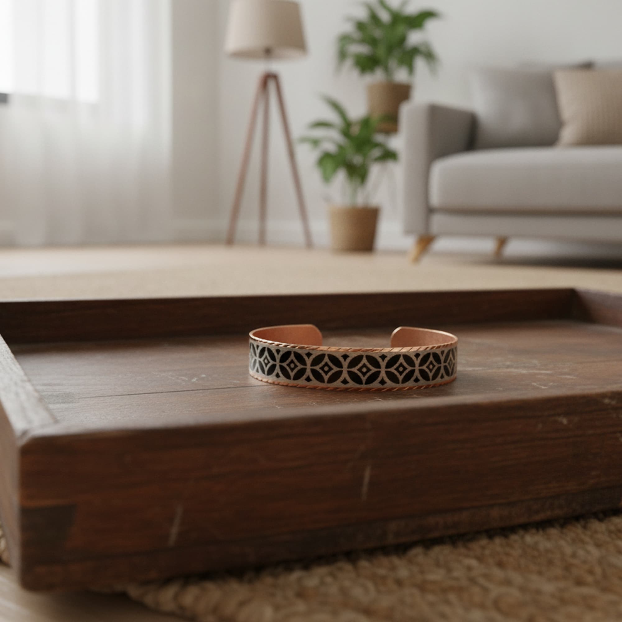 Zigzag Desenli El Yapımı Bakır Bileklik - 2
