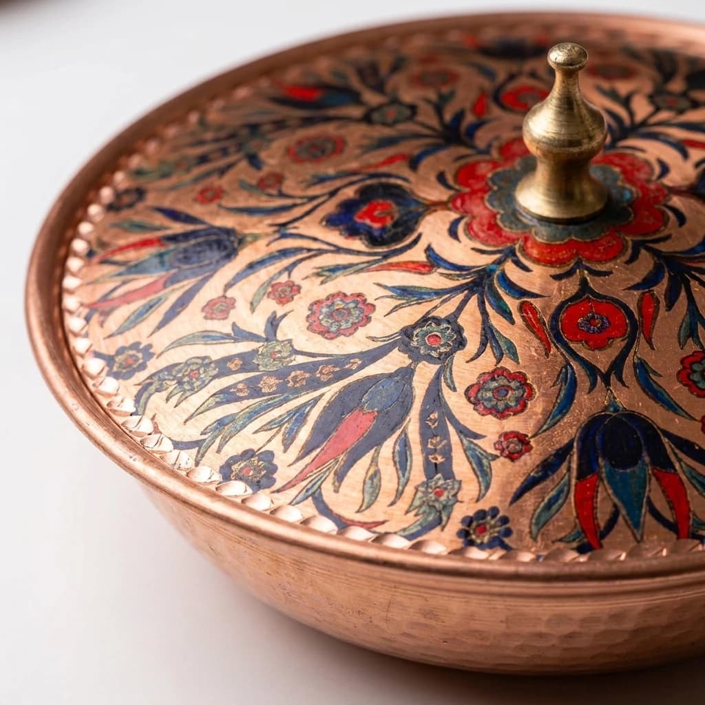 Rumi Desenli El Yapımı Bakır Şekerlik - 2