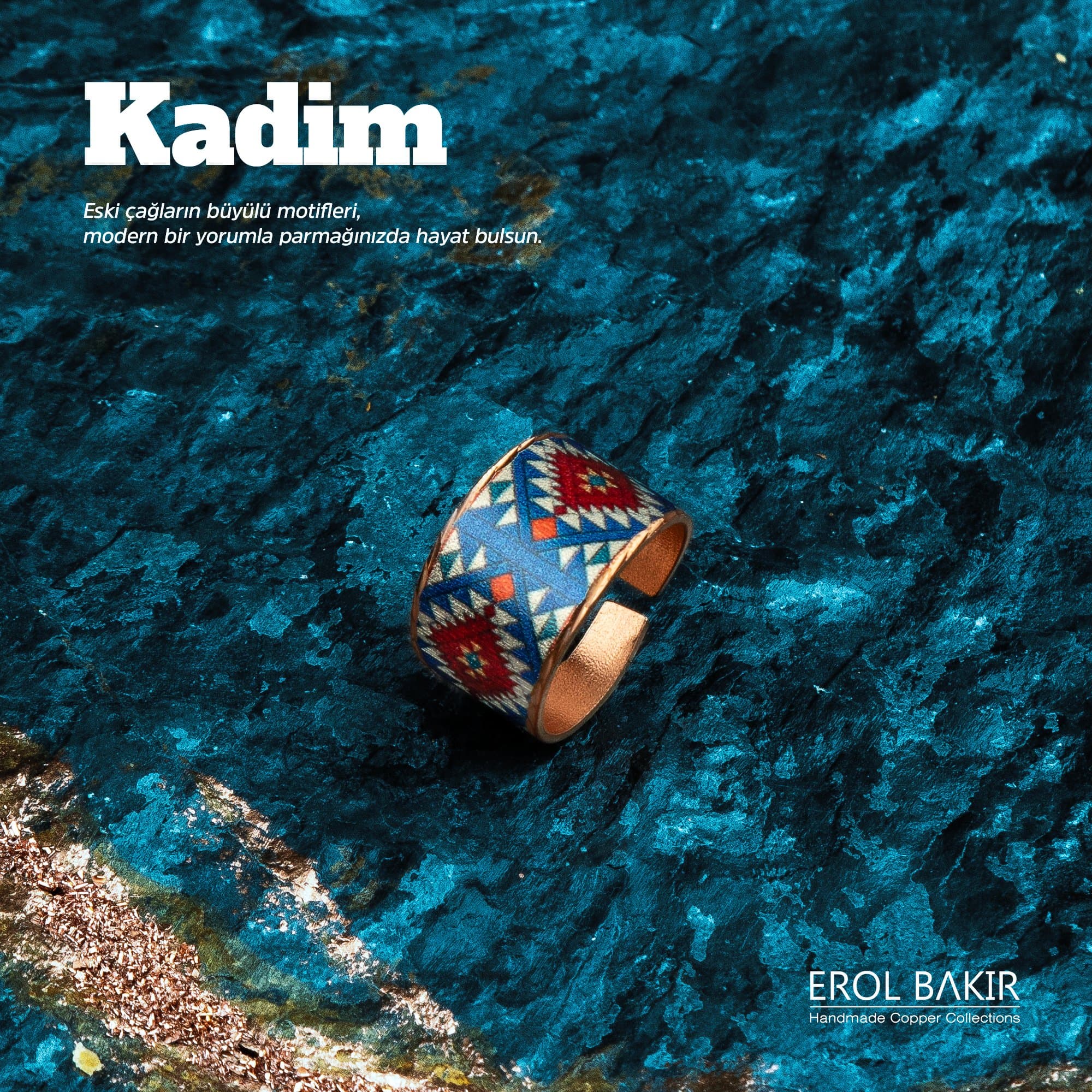 Kadim Altın Desenli Bakır Yüzük