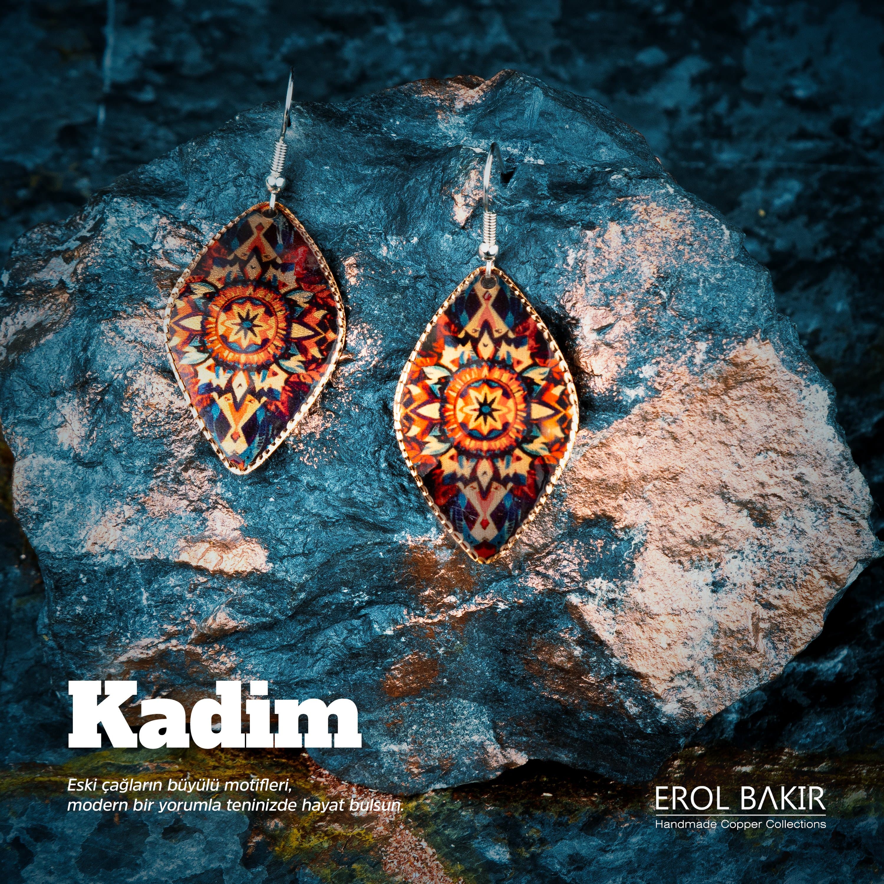 Kadim Bakır Aztek Desen Küpe