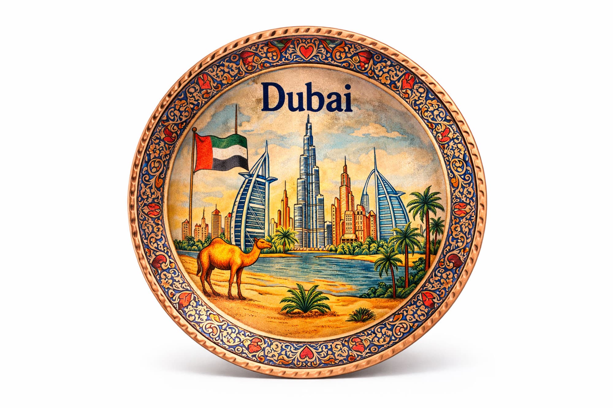 Dubai Şehri El Dövme Bakır Duvar Plakası