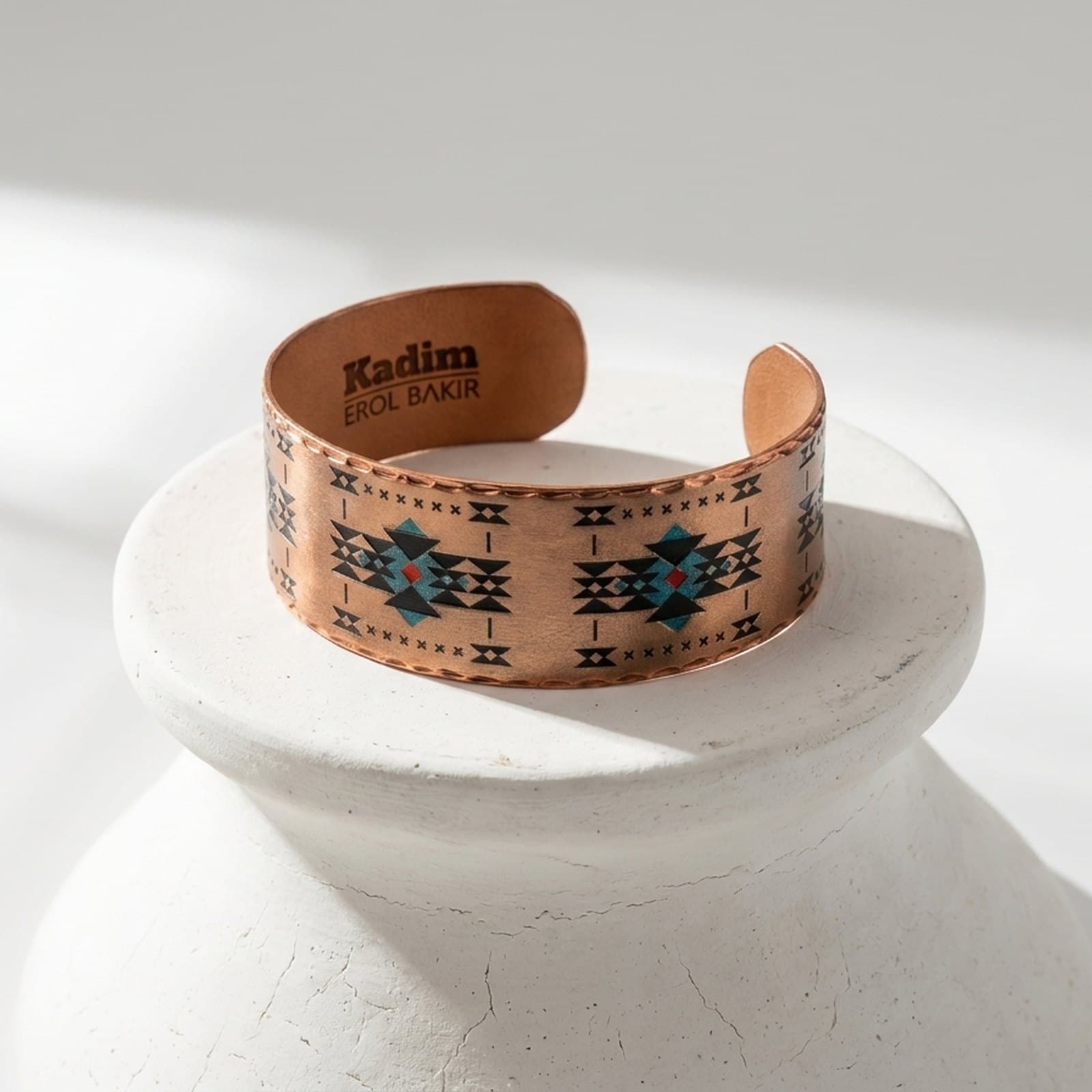 Mavi Geometri El Dövme Bakır Bileklik - 3