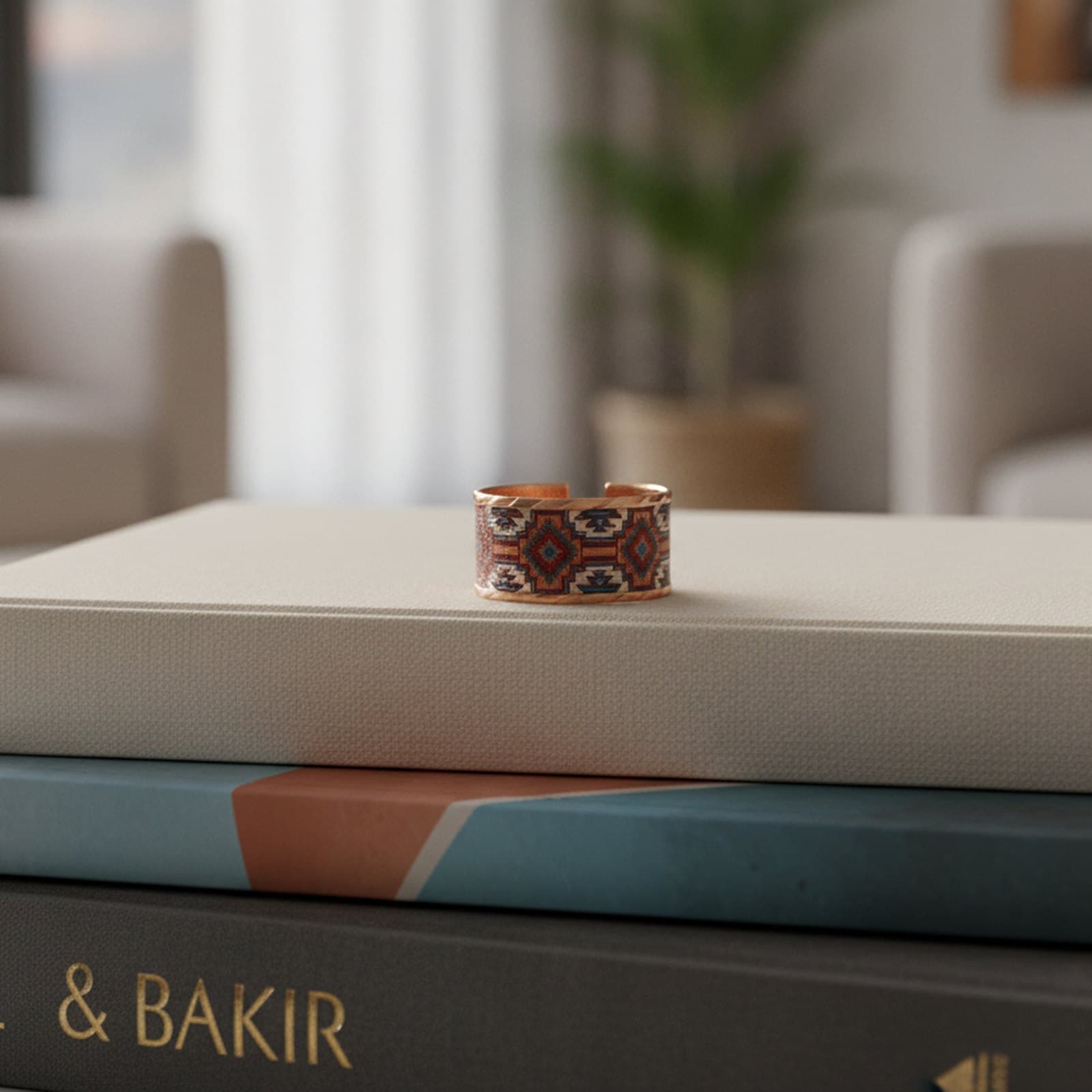 Bakır Kırmızı Desen El Yapımı Yüzük - 2