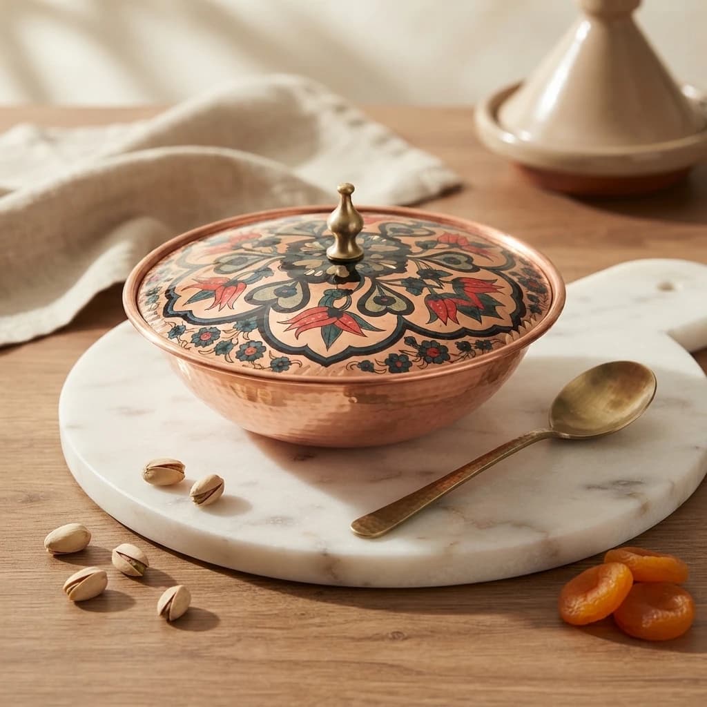 Büyük El Dövme Bakır Şekerlik - 4