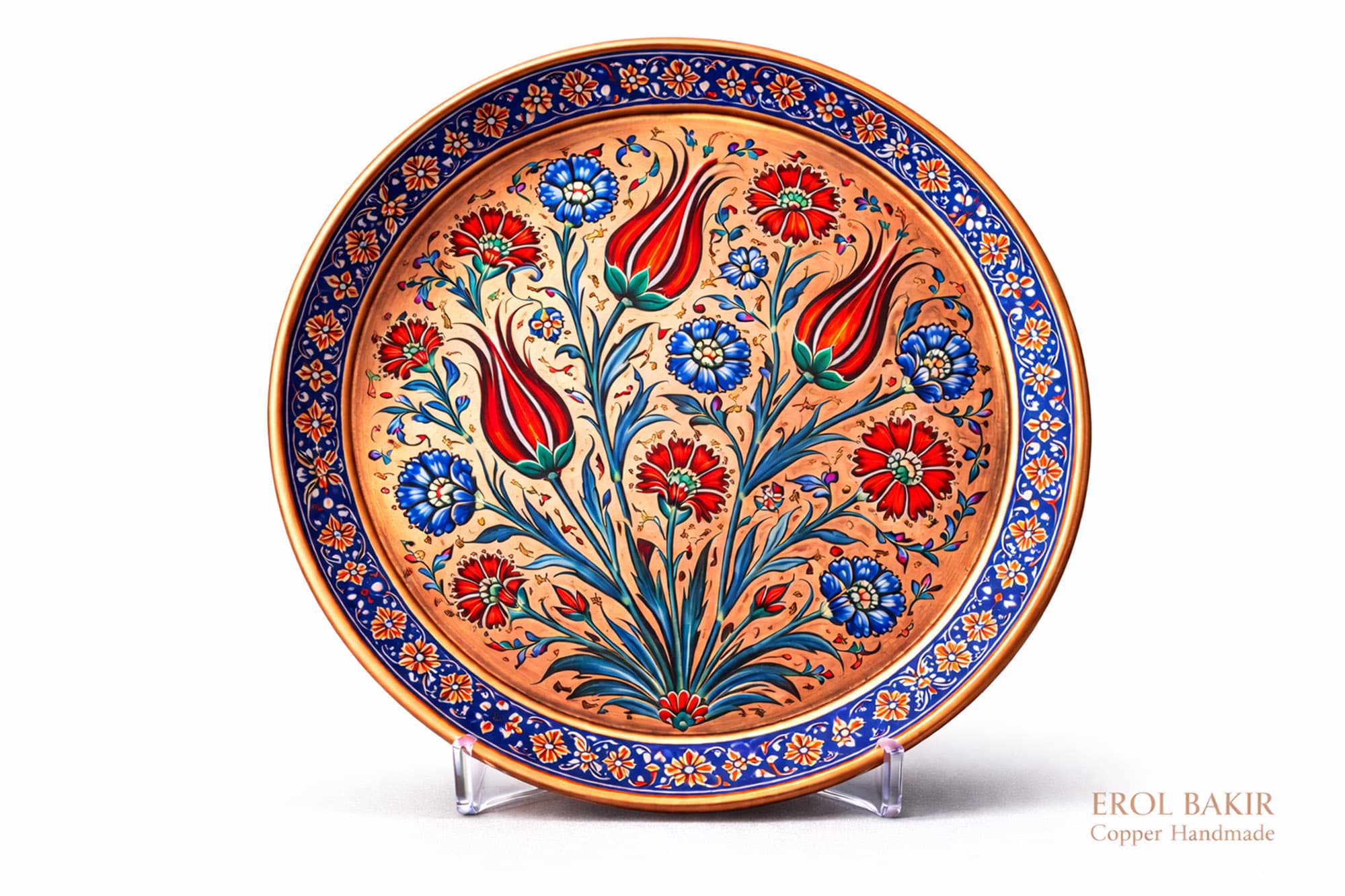 Osmanlı Lale Desenli El Dövme Bakır Duvar Sanatı