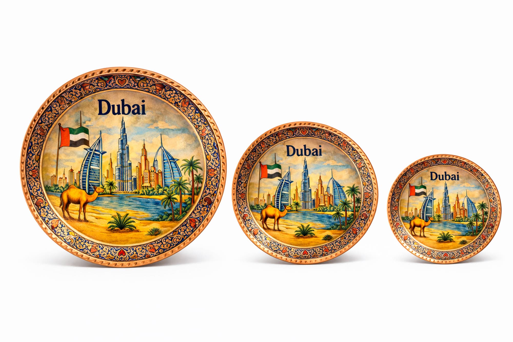 Dubai Şehri El Dövme Bakır Duvar Plakası - 3